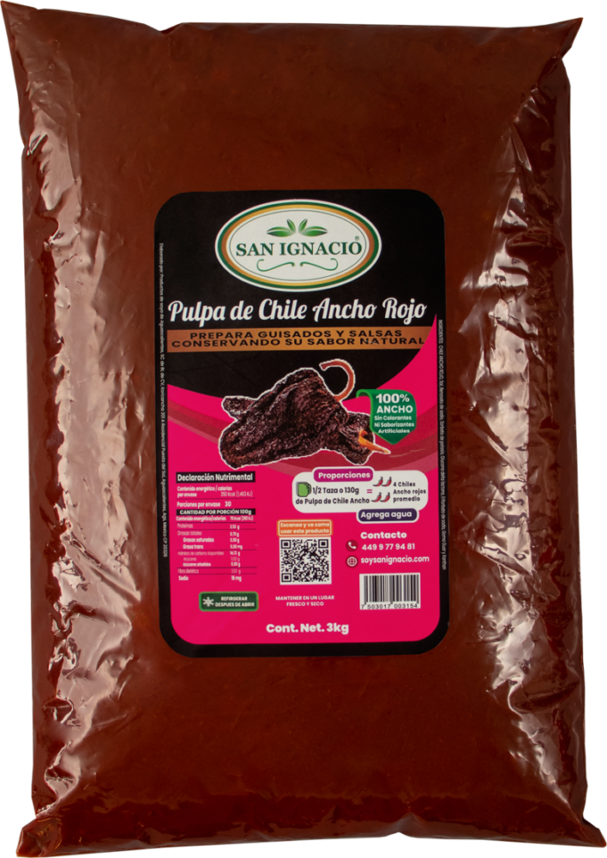 Pulpa de Chile Ancho Rojo 3 kilos