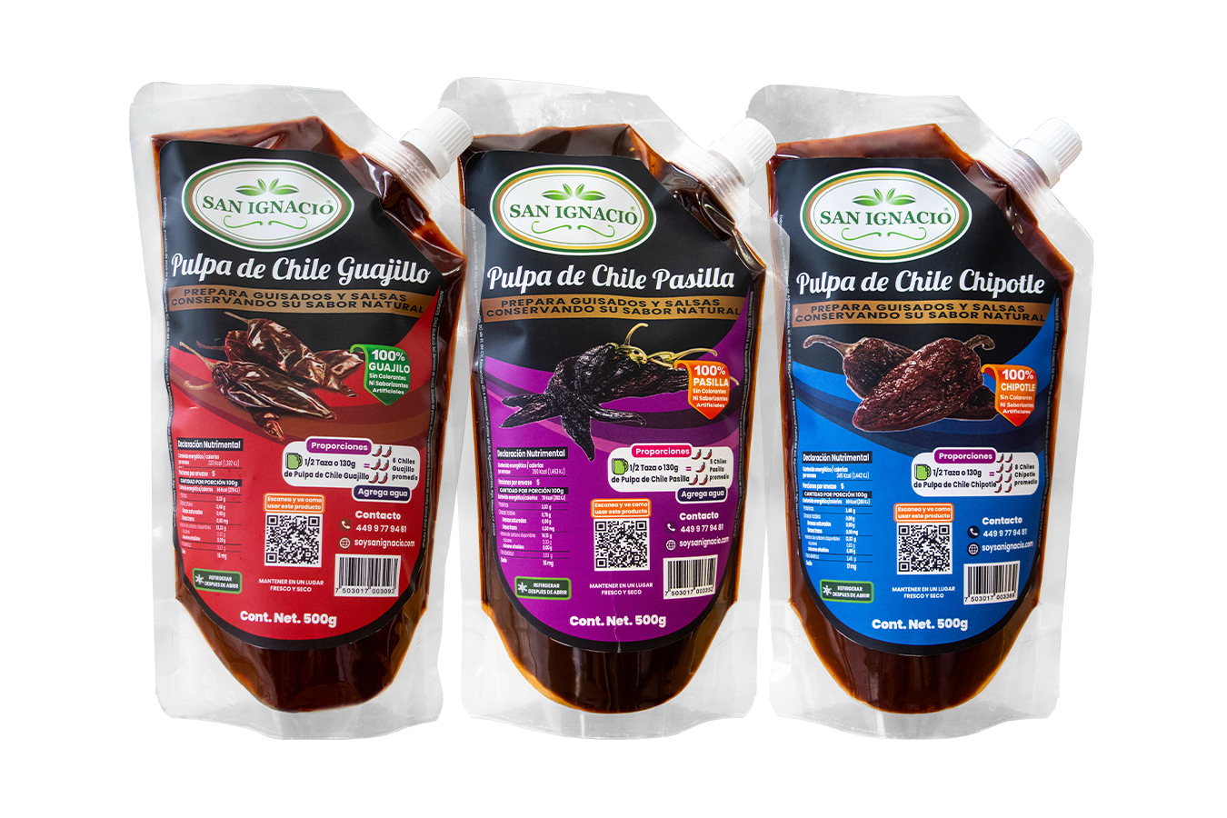 San Ignacio Paquete Pulpas de Chile Chipotle, Guajillo y Pasilla